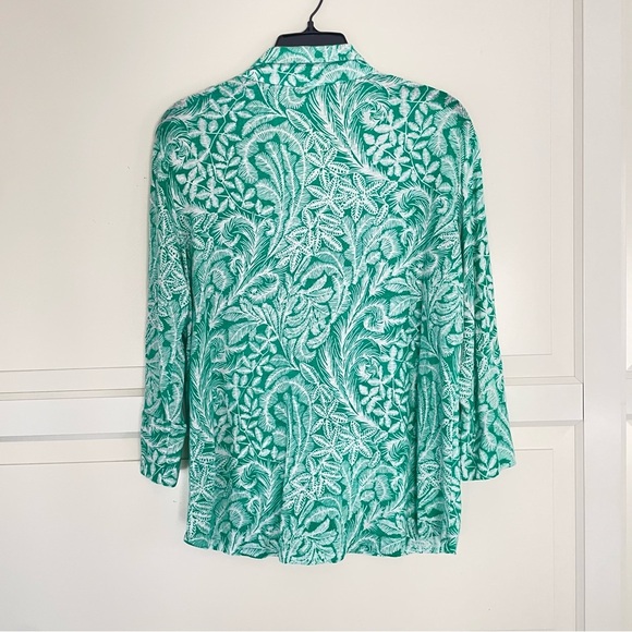 J. McLaughlin Tropical Linen Button 3/4 Sleeve Top Green Size L 26551 - Picture 2 of 7